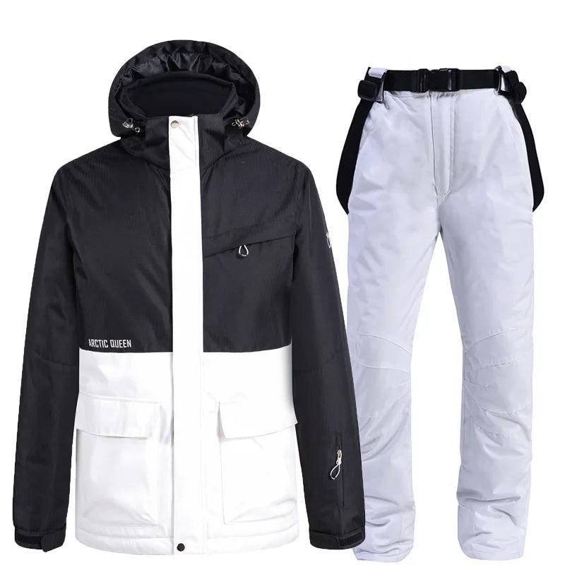 Nueva moda Color a juego traje de esquí hombres mujeres a prueba de viento impermeable esquí Snowboard chaqueta y pantalones traje de nieve invierno