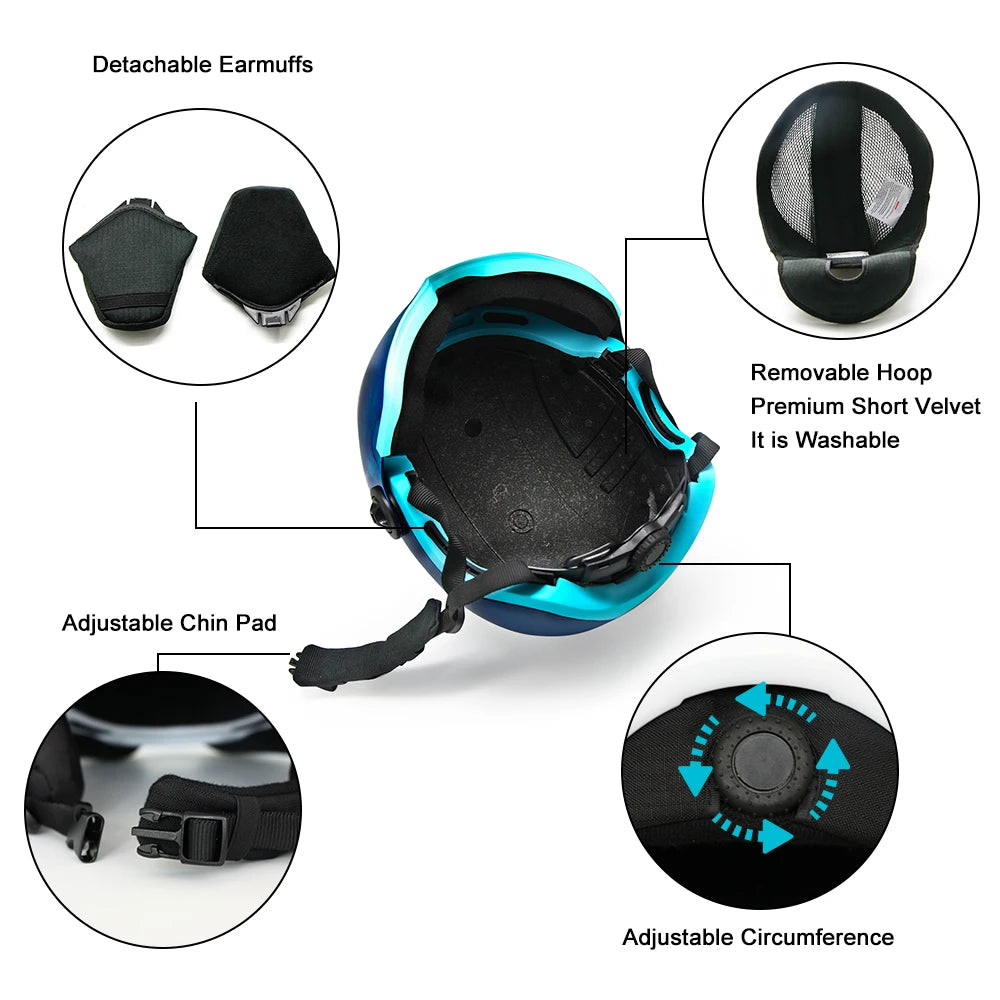EnzoDate casco de nieve para esquí con gafas integradas, protector 2 en 1, casco de Snowboard y máscara desmontable, lente de visión nocturna Extra-costo