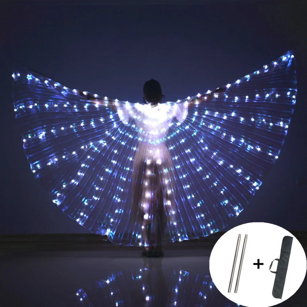 Alas LED para danza del vientre, alas de Isis para Halloween, accesorios, lámpara LED brillante, alas, accesorios para disfraces de danza del vientre, palos para adultos y niños