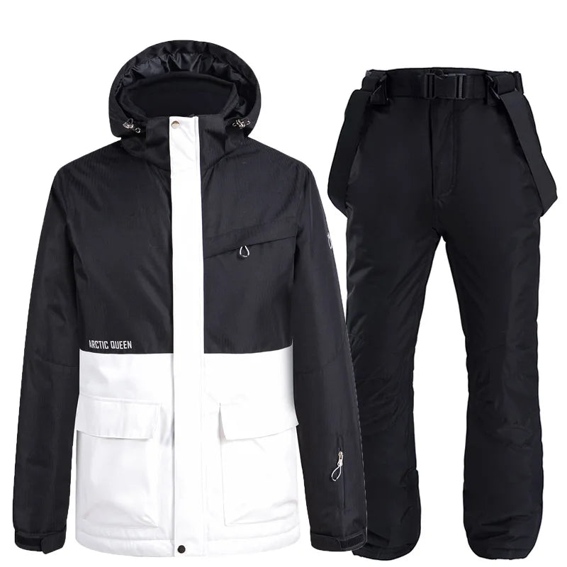 Nueva moda Color a juego traje de esquí hombres mujeres a prueba de viento impermeable esquí Snowboard chaqueta y pantalones traje de nieve invierno