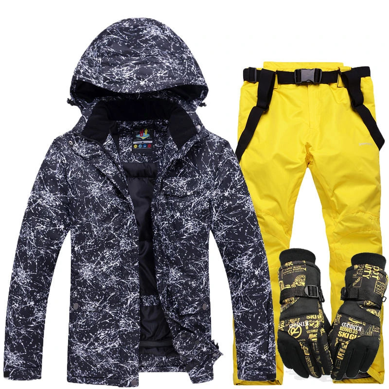 Nuevo traje de esquí grueso y cálido para hombre y mujer, guantes de esquí impermeables a prueba de viento, chaqueta de snowboard, conjunto de pantalones para hombre de talla grande 3XL