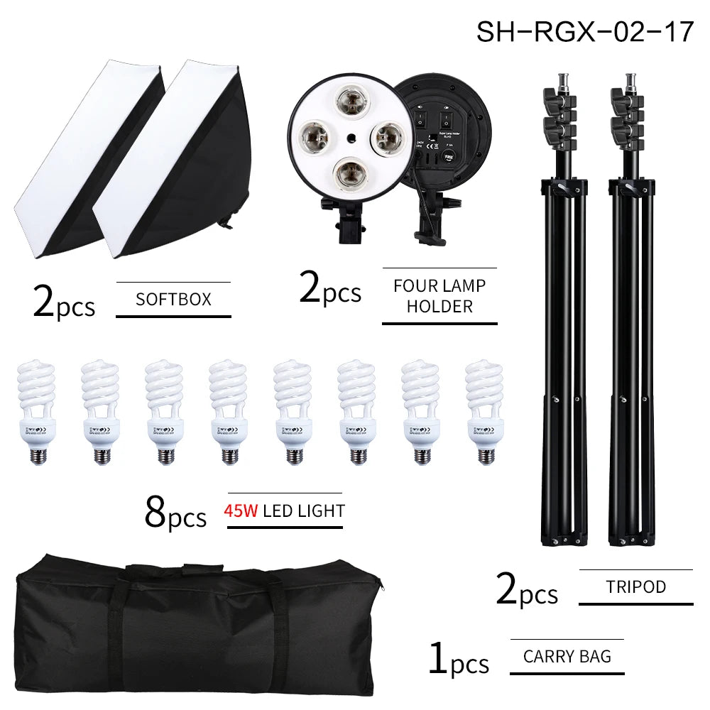 SH 50x70CM Kit de caja blanda de cuatro lámparas iluminación fotográfica con 8 Uds bombilla caja suave iluminación fotográfica accesorios para fotografía de cámara
