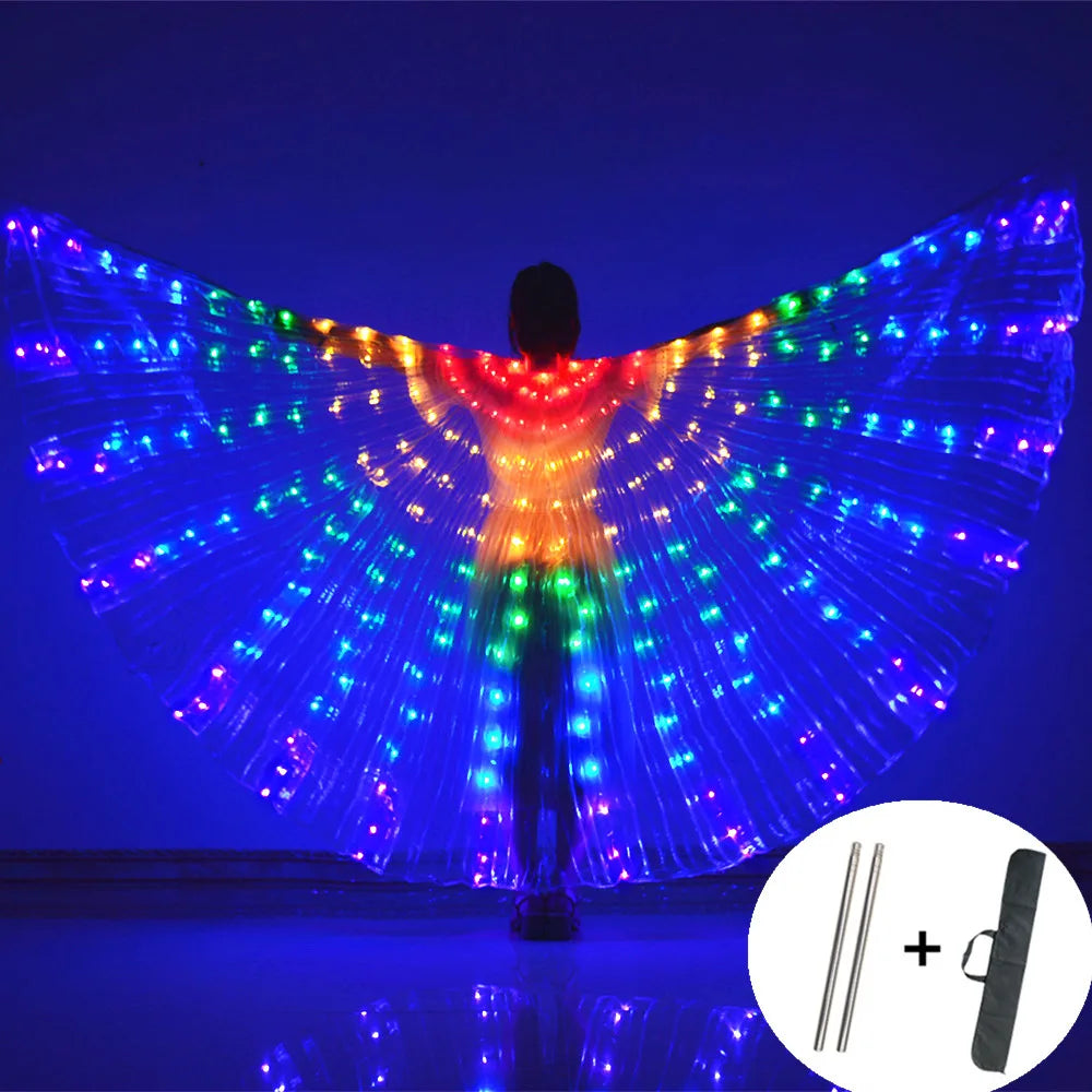 Alas LED para danza del vientre, alas de Isis para Halloween, accesorios, lámpara LED brillante, alas, accesorios para disfraces de danza del vientre, palos para adultos y niños