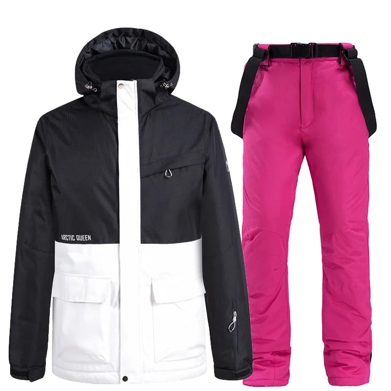 Nueva moda Color a juego traje de esquí hombres mujeres a prueba de viento impermeable esquí Snowboard chaqueta y pantalones traje de nieve invierno