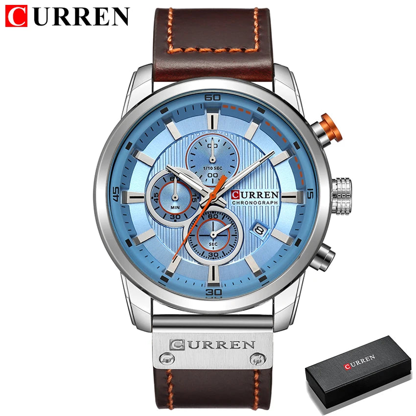 CURREN Marca Reloj Hombre Cuero Deportes Relojes Hombre Ejército Militar Reloj de Pulsera de Cuarzo Cronógrafo Reloj Masculino Relogio Masculino