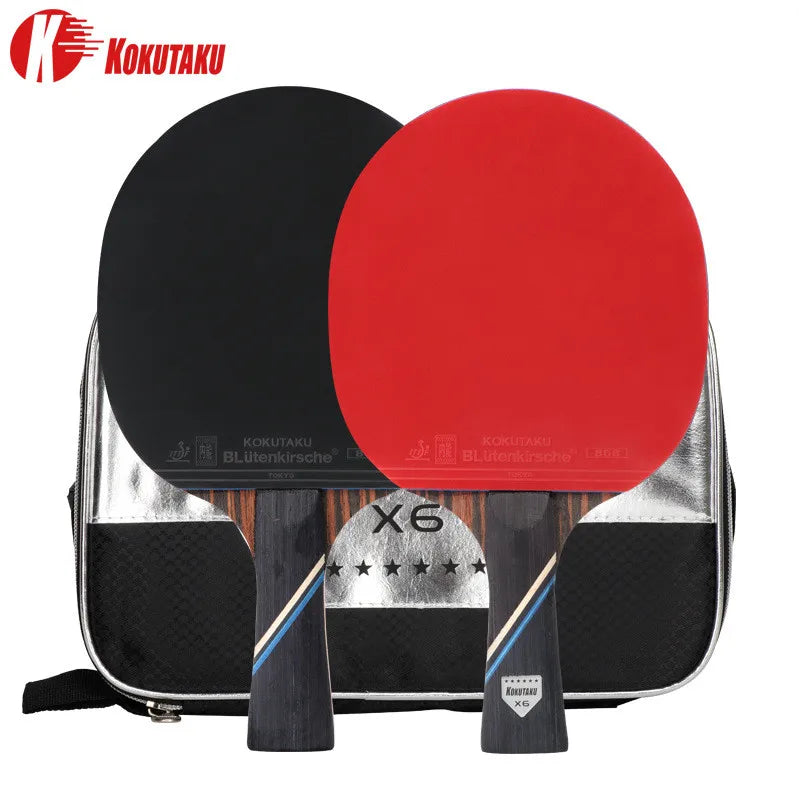 Raqueta de ping pong profesional KOKUTAKU ITTF de 4/5/6 estrellas, raqueta de tenis de mesa de carbono, juego de paletas de murciélago, espinillas en goma con bolsa