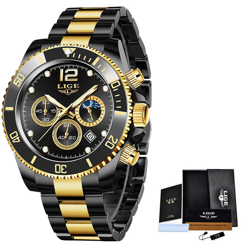 Reloj de pulsera para hombre 2025LIGE, nuevo modelo de cuarzo a la moda, deportivo, de acero inoxidable, con fecha, luminoso e impermeable, Relogio Masculino Reloj