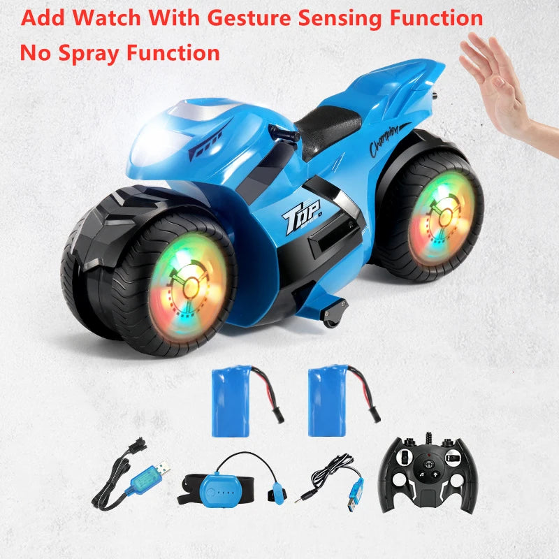 Motocicleta acrobática RC de 50 cm de gran tamaño, controlada por reloj con detección de gestos, deformación, marquesina colorida, rotación en el lugar, juguete RC eléctrico