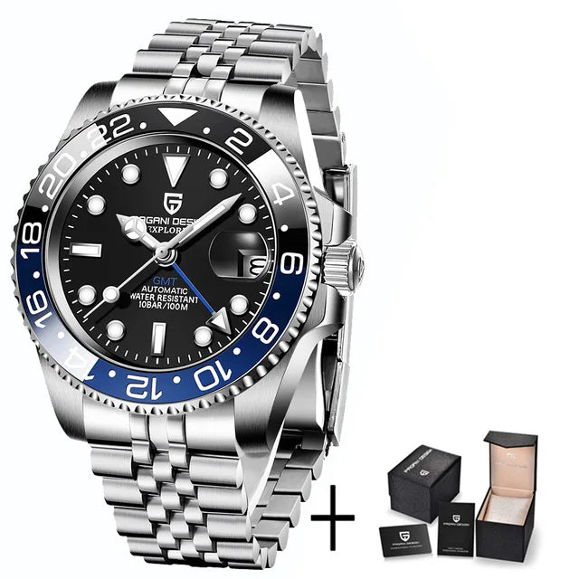 PAGANI DESIGN Reloj automático para hombre, cristal de zafiro, 40 mm, cerámica, GMT, reloj de pulsera mecánico, marca de lujo, deportivo, impermeable