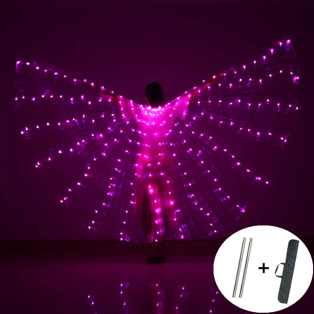 Alas LED para danza del vientre, alas de Isis para Halloween, accesorios, lámpara LED brillante, alas, accesorios para disfraces de danza del vientre, palos para adultos y niños
