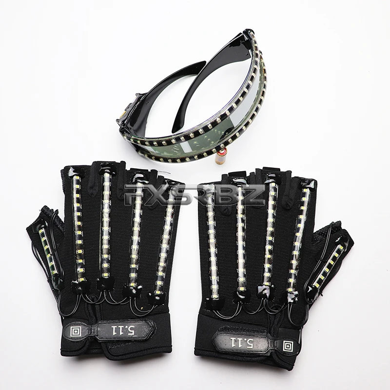 Guantes LED luminosos, gafas para Halloween, Bar, Club nocturno, baile mecánico, actuaciones, accesorios, suministros para fiestas