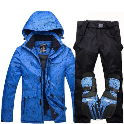Nuevo traje de esquí grueso y cálido para hombre y mujer, guantes de esquí impermeables a prueba de viento, chaqueta de snowboard, conjunto de pantalones para hombre de talla grande 3XL