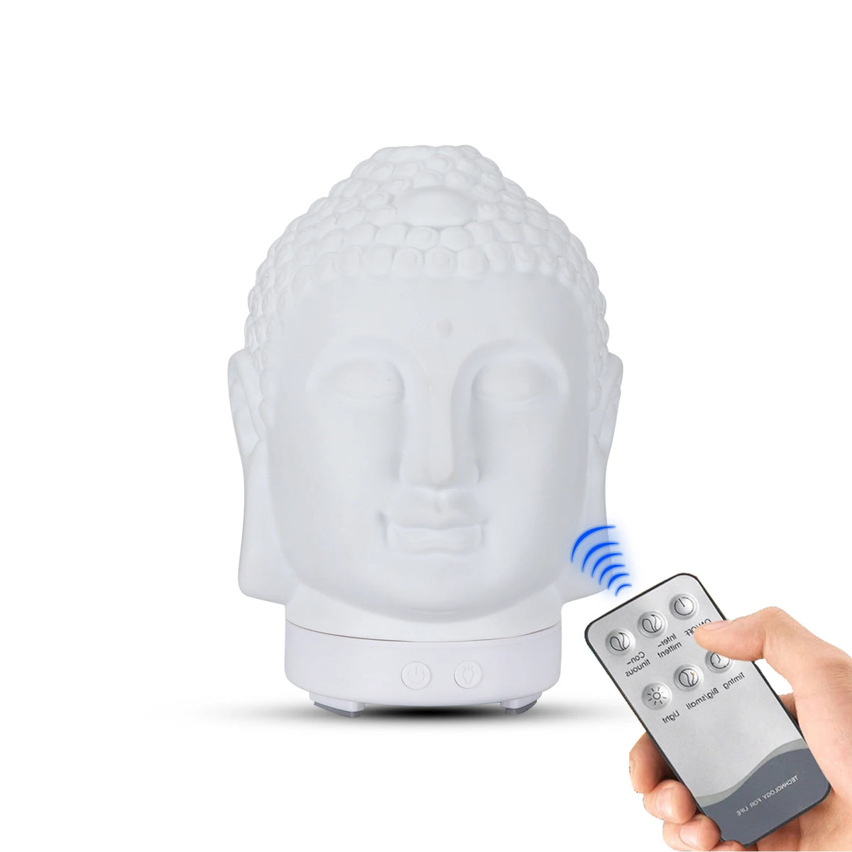 Difusor de Aceites Esenciales de 100ml con Cabeza de Buda, Humidificador con Lámpara Nocturna, Difusor de Aromaterapia para el Hogar