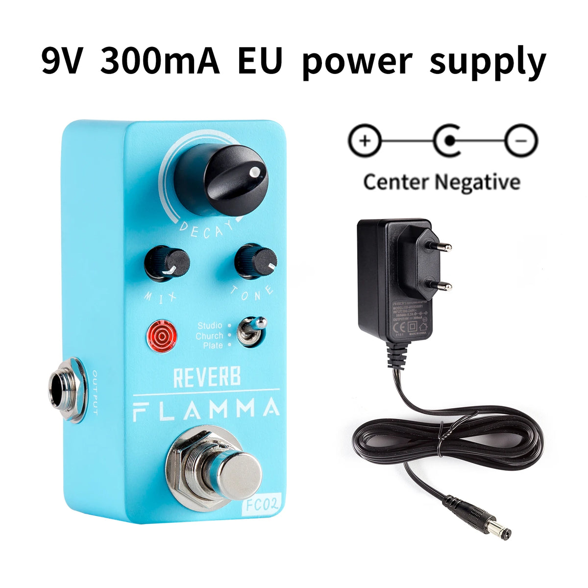 FLAMMA-Pedal de guitarra eléctrica FC02, Pedal de efectos de reverberación con placa de iglesia de estudio, True Bypass con fuente de alimentación