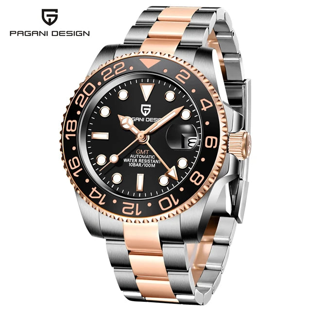 Reloj mecánico automático para hombre PAGANI DESIGN, cristal de zafiro, 40 mm, bisel cerámico, GMT, reloj de pulsera deportivo de marca superior, resistente al agua