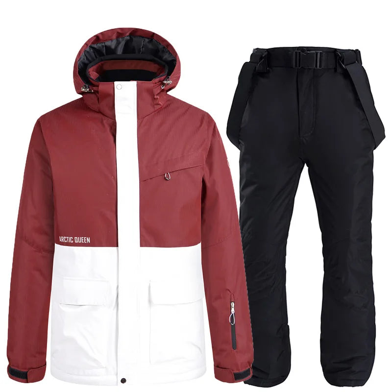 Nueva moda Color a juego traje de esquí hombres mujeres a prueba de viento impermeable esquí Snowboard chaqueta y pantalones traje de nieve invierno
