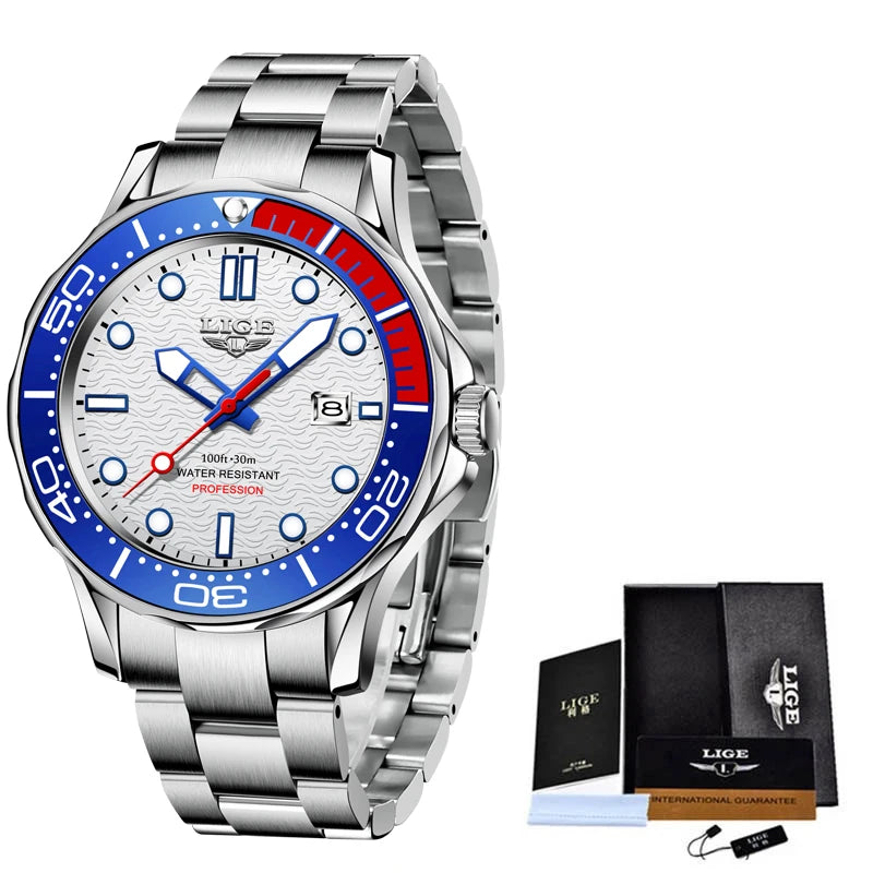2025 LIGE Nuevos Relojes de Negocios para Hombres Reloj de Buceo de Lujo de Primera Marca para Hombres Reloj Deportivo con Fecha Resistente al Agua Reloj Masculino+Caja