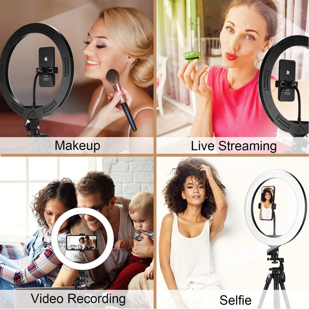 26 33CM luces de vídeo luz regulable Selfie LED anillo de luz USB anillo de iluminación lámpara con trípode soporte para hacer Youtube Ringlight