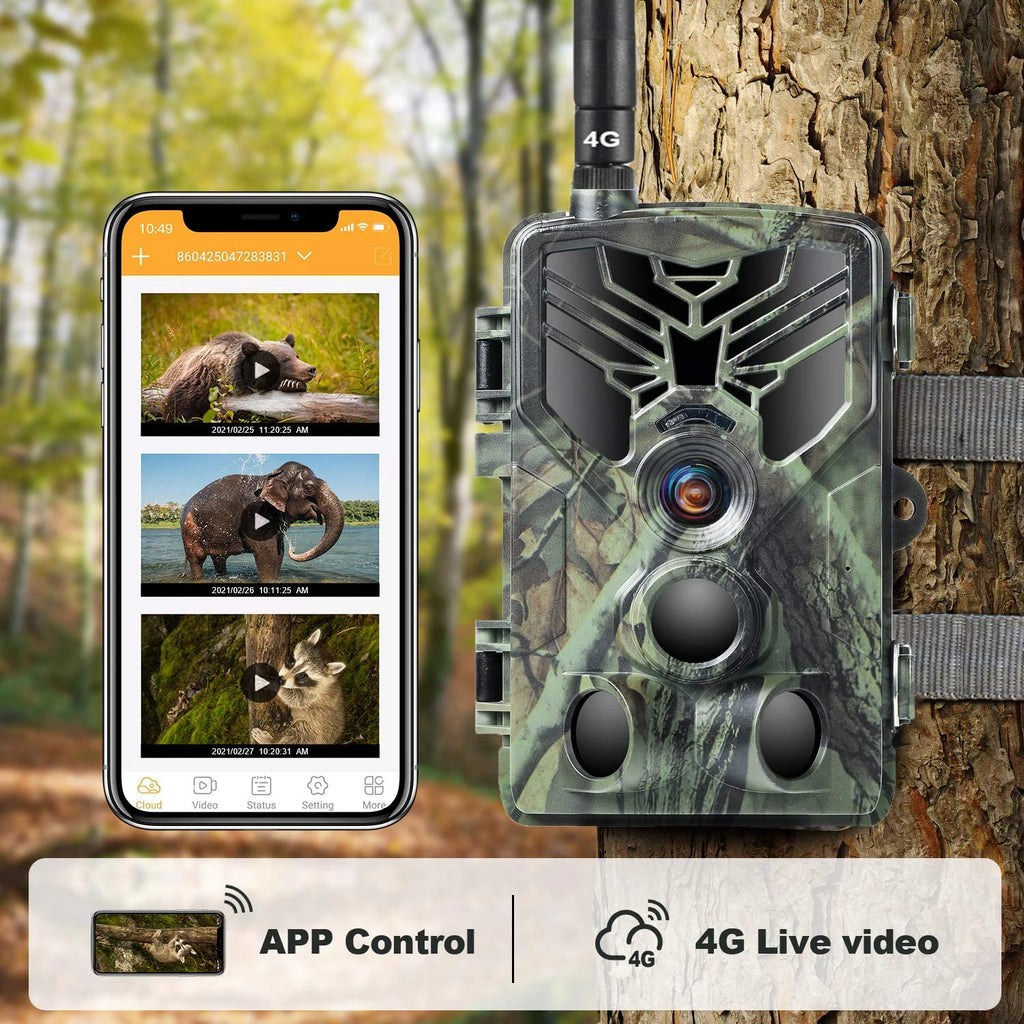 Cámara de rastreo con aplicación de vídeo en vivo 4K, servicio en la nube, cámaras de caza de Vida Silvestre, transmisión multimedia 4G, inalámbrica, visión nocturna de 30MP, HC810PRO