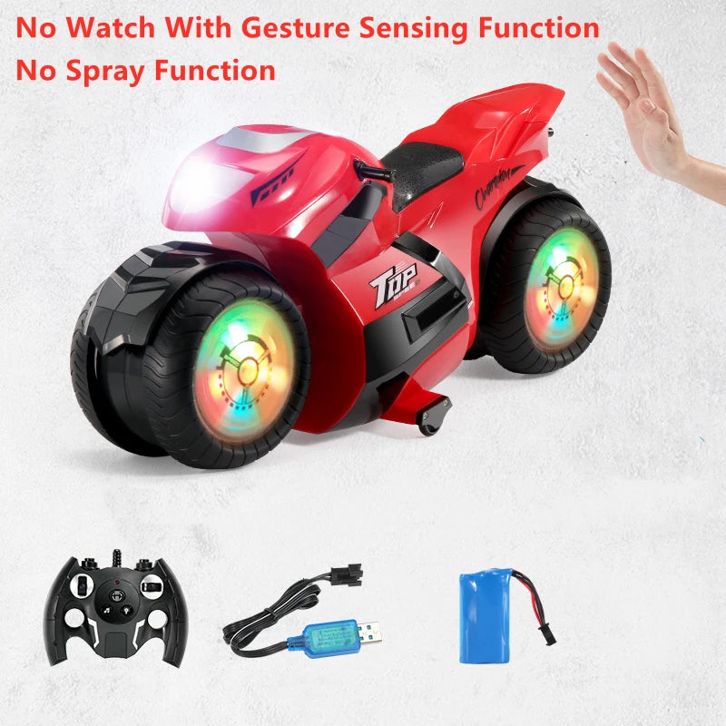 Motocicleta acrobática RC de 50 cm de gran tamaño, controlada por reloj con detección de gestos, deformación, marquesina colorida, rotación en el lugar, juguete RC eléctrico