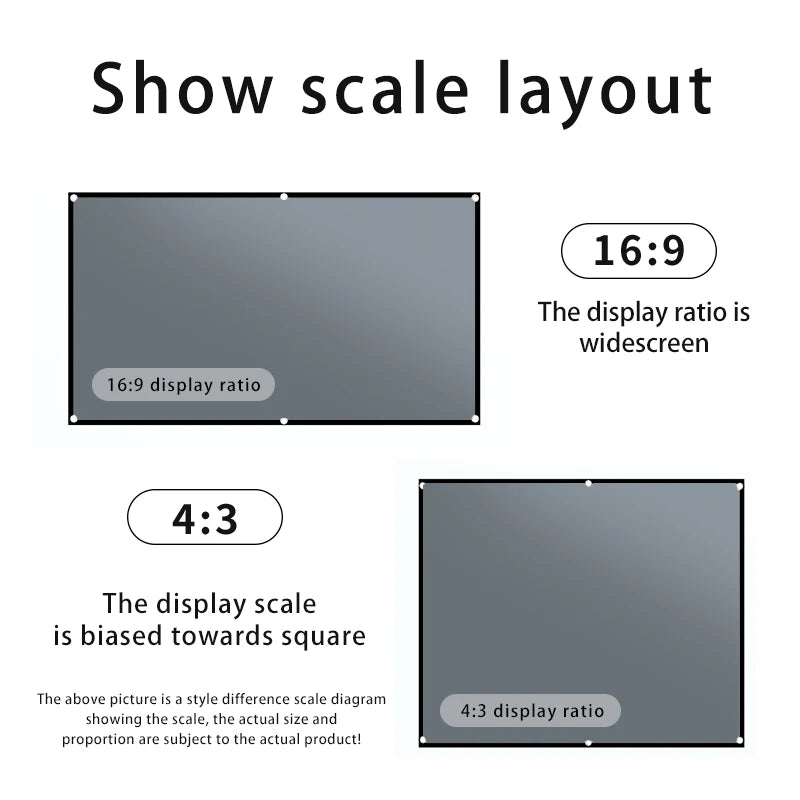 Pantalla anti-luz con diagrama de relación de aspecto 16:9 y 4:3, marco negro
