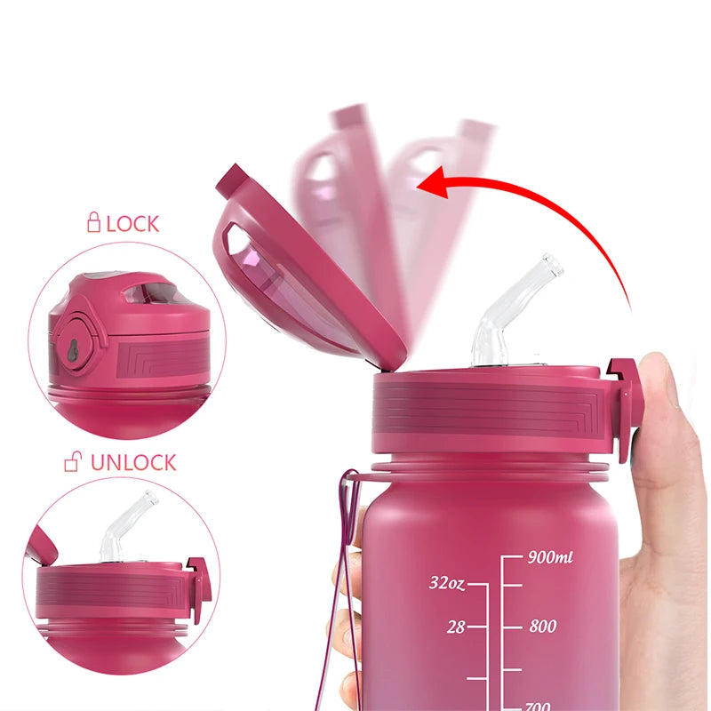 Botellas de agua Lunidry de 1 litro con marcador de tiempo de paja, jarra de agua motivacional, sin BPA, a prueba de fugas, de gran capacidad, para exteriores