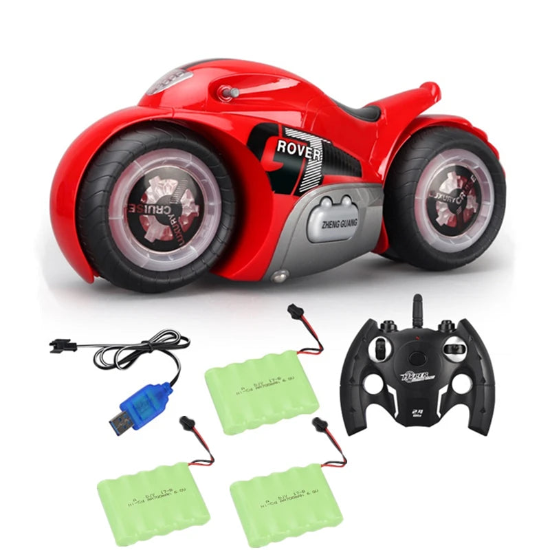 Motocicleta de acrobacias a control remoto a escala 1:8, gran tamaño, rotación de 90° sobre la rueda trasera, luz colorida, motocicleta eléctrica RC anticolisión