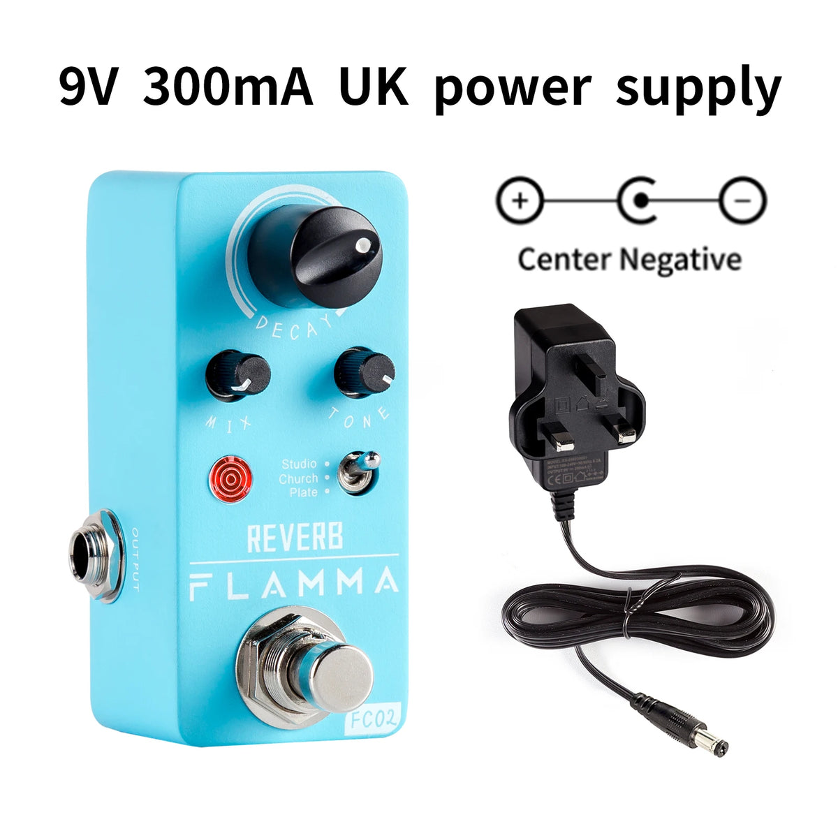 FLAMMA-Pedal de guitarra eléctrica FC02, Pedal de efectos de reverberación con placa de iglesia de estudio, True Bypass con fuente de alimentación