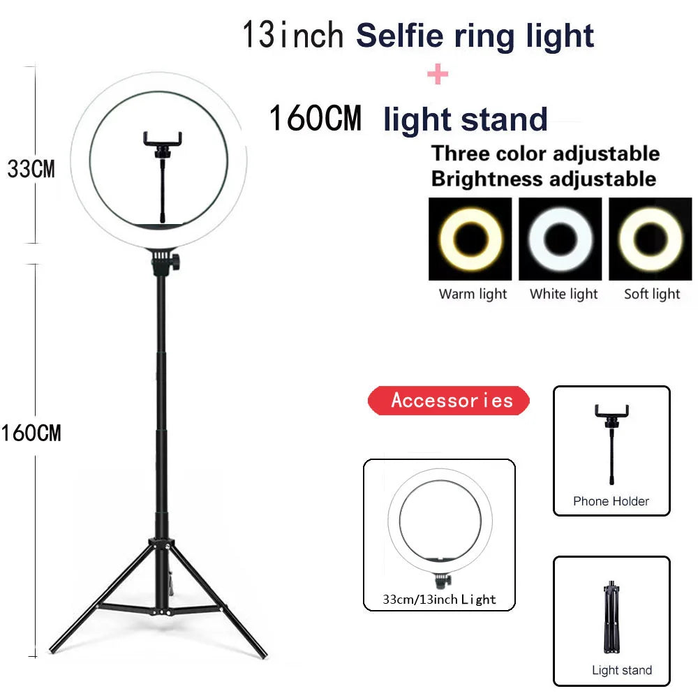 26 33CM luces de vídeo luz regulable Selfie LED anillo de luz USB anillo de iluminación lámpara con trípode soporte para hacer Youtube Ringlight