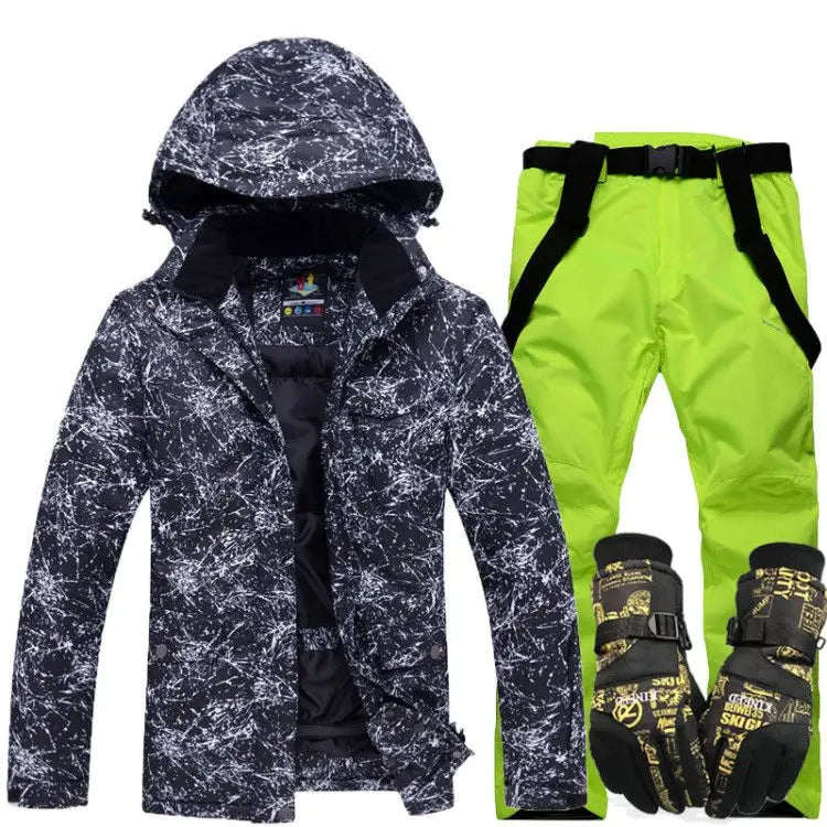 Nuevo traje de esquí grueso y cálido para hombre y mujer, guantes de esquí impermeables a prueba de viento, chaqueta de snowboard, conjunto de pantalones para hombre de talla grande 3XL