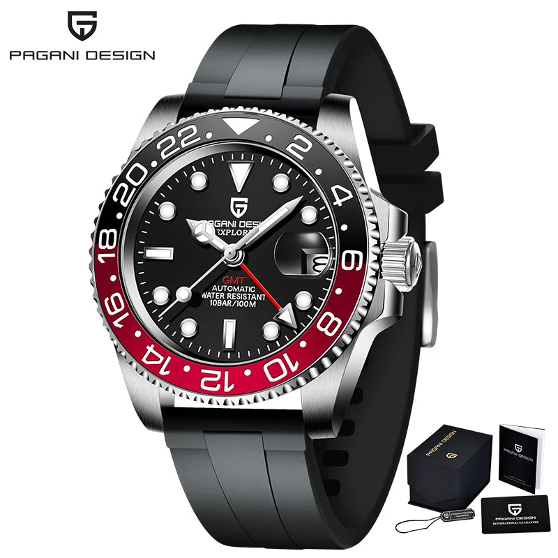 Reloj mecánico automático para hombre PAGANI DESIGN, cristal de zafiro, 40 mm, bisel cerámico, GMT, reloj de pulsera deportivo de marca superior, resistente al agua