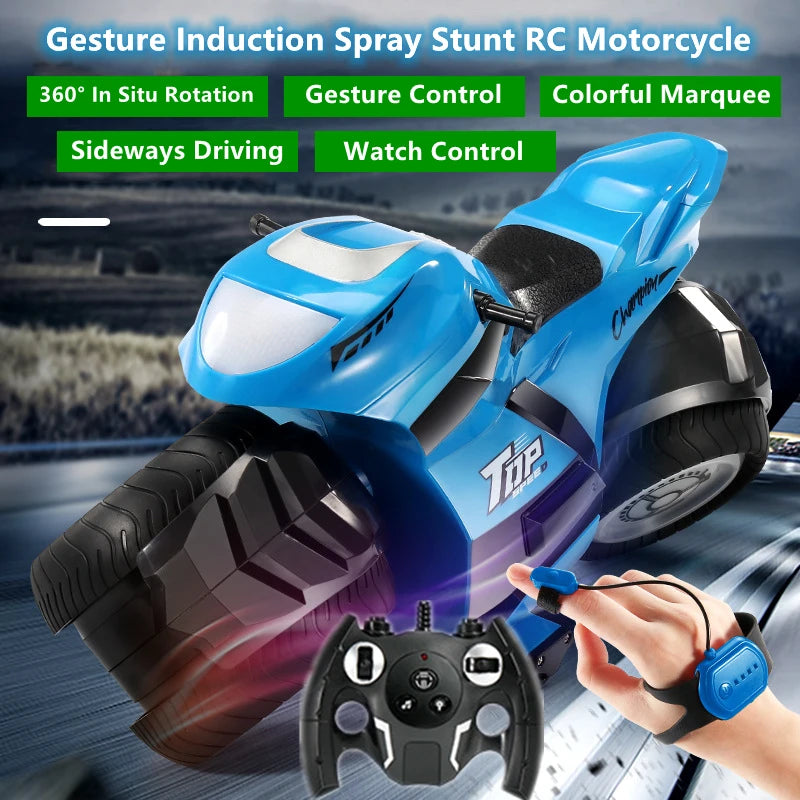 Motocicleta acrobática RC de 50 cm de gran tamaño, controlada por reloj con detección de gestos, deformación, marquesina colorida, rotación en el lugar, juguete RC eléctrico