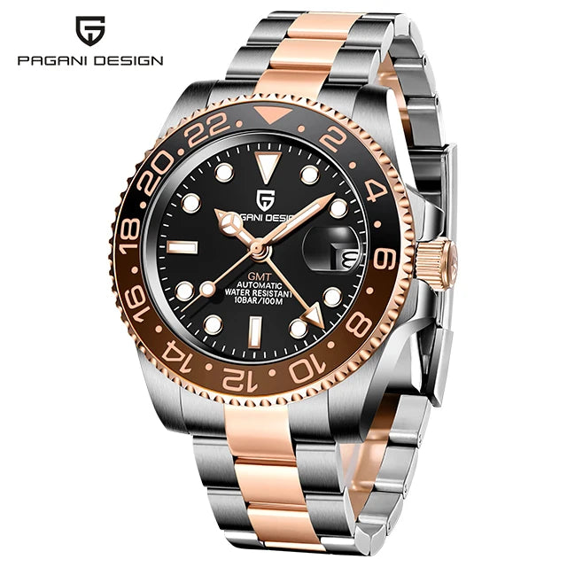 PAGANI DESIGN Reloj automático para hombre, cristal de zafiro, 40 mm, cerámica, GMT, reloj de pulsera mecánico, marca de lujo, deportivo, impermeable