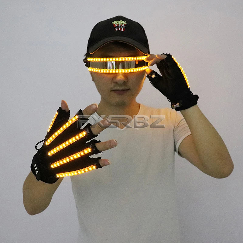 Guantes LED luminosos, gafas para Halloween, Bar, Club nocturno, baile mecánico, actuaciones, accesorios, suministros para fiestas