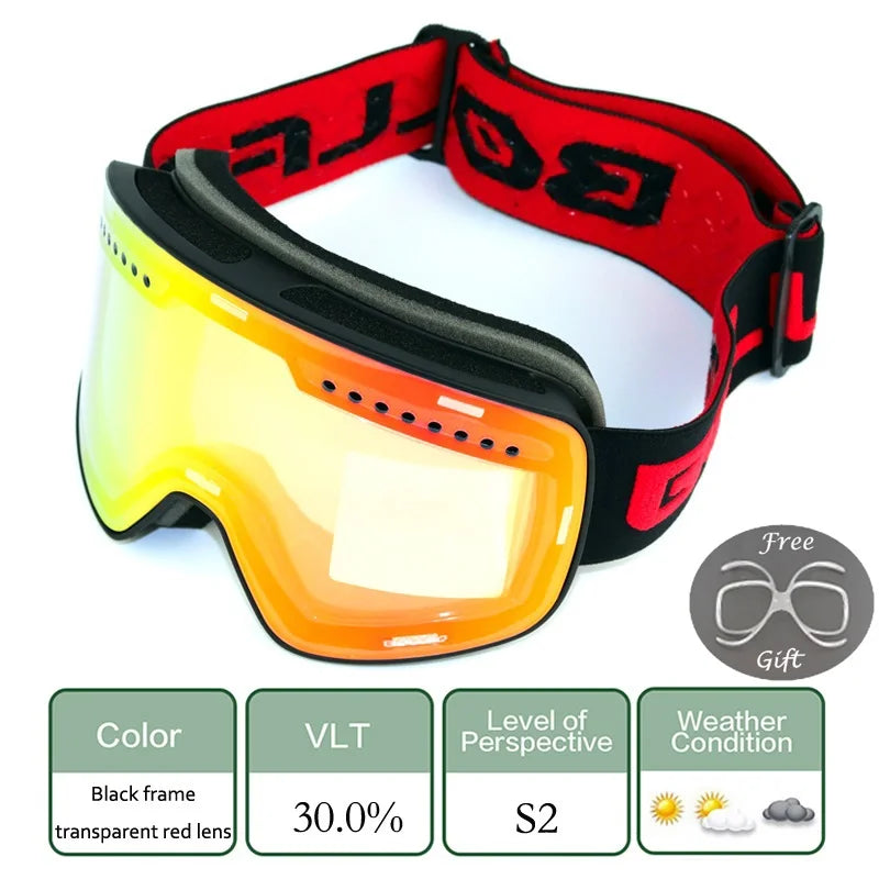 Gafas de esquí para esquiar, gafas magnéticas de doble lente para montañismo, gafas de esquí antiniebla UV400, máscara para moto de nieve para hombres y mujeres