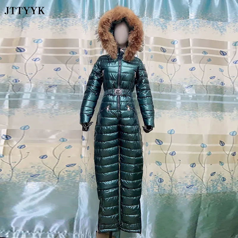 Traje de esquí de una pieza para mujer, chaquetas de invierno, Parka con capucha, mono de algodón para mujer, monos con fajas, monos con cremallera, chándales