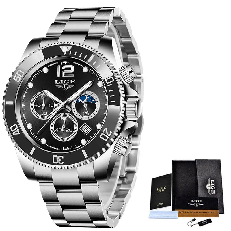 Reloj de pulsera para hombre 2025LIGE, nuevo modelo de cuarzo a la moda, deportivo, de acero inoxidable, con fecha, luminoso e impermeable, Relogio Masculino Reloj