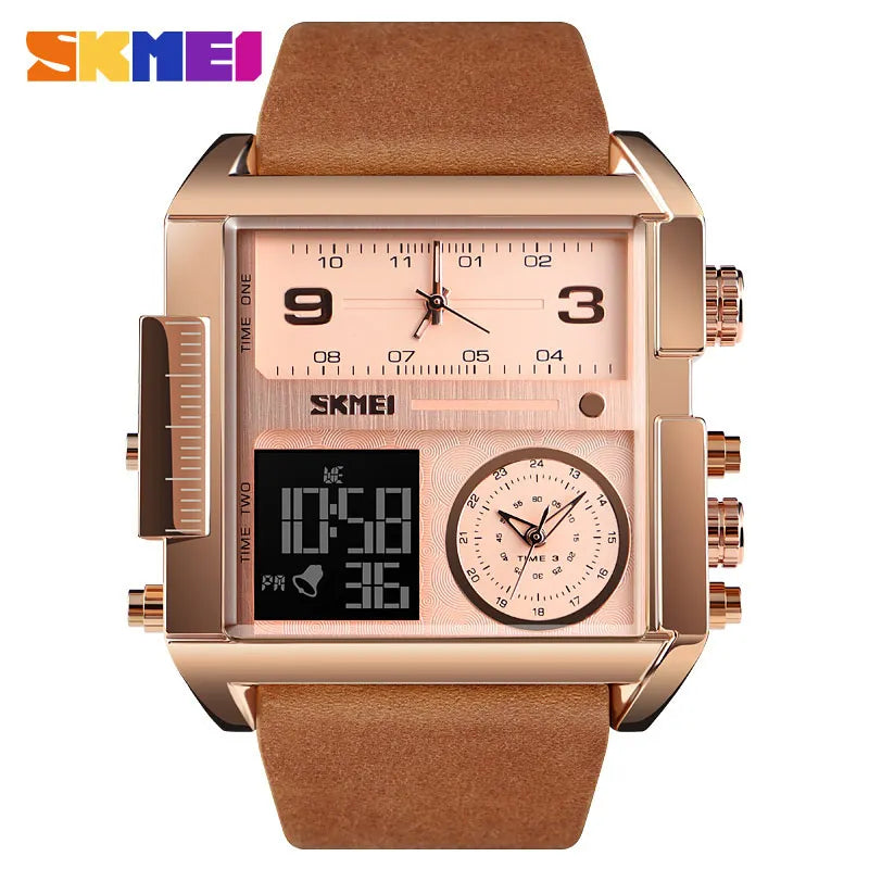 Reloj deportivo para hombre SKMEI con 3 zonas horarias, marca de lujo, reloj digital militar, reloj de cuarzo para hombre, reloj 1391