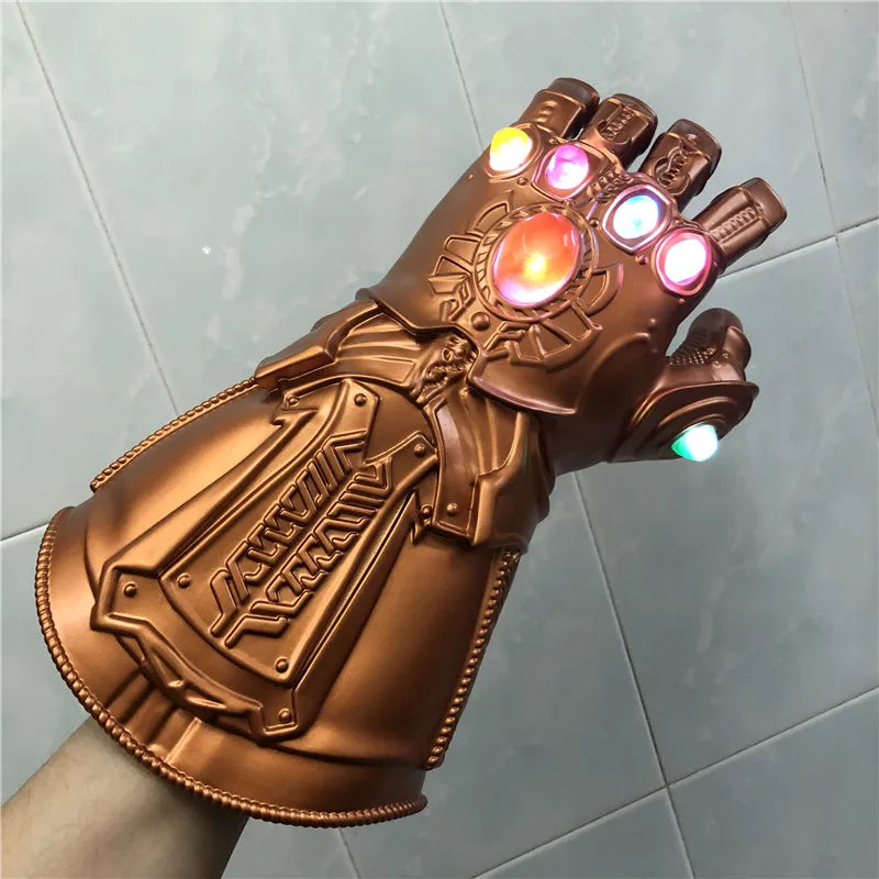 Guante de Superhéroes de Los Vengadores, tejido 1:1, guantelete de Iron Man Thanos, guantes de Cosplay con luz LED, accesorio de Cosplay de película de Halloween