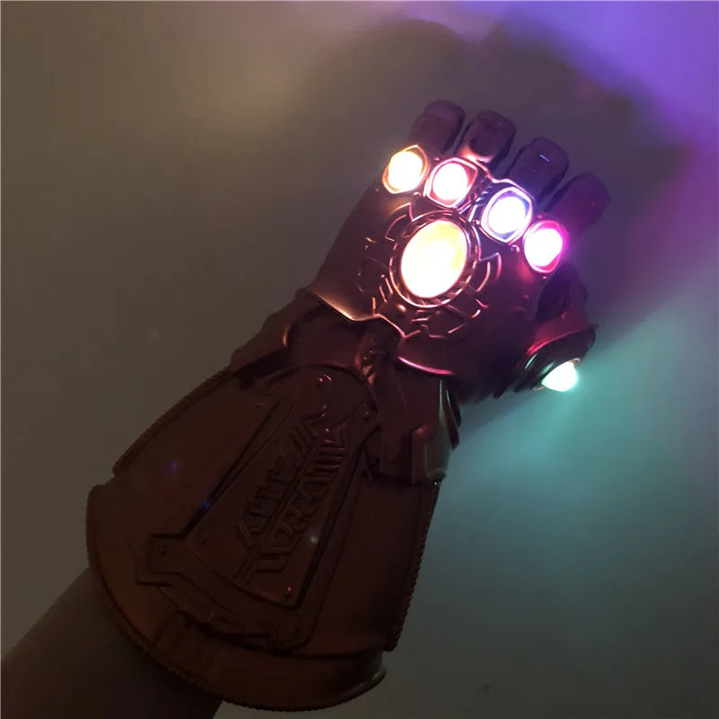 Guante de Superhéroes de Los Vengadores, tejido 1:1, guantelete de Iron Man Thanos, guantes de Cosplay con luz LED, accesorio de Cosplay de película de Halloween