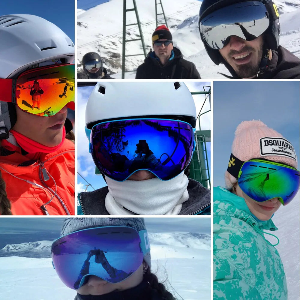 COPOZZ Gafas de esquí para adultos, lentes de 2 capas, antivaho, UV400, gafas esféricas para snowboard de día y noche, conjunto de gafas de esquí para hombres y mujeres