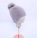 Gorro de piel de visón real para mujer, gorro de punto con pompones de piel de zorro, grueso, elástico, 100%, para invierno, 2017