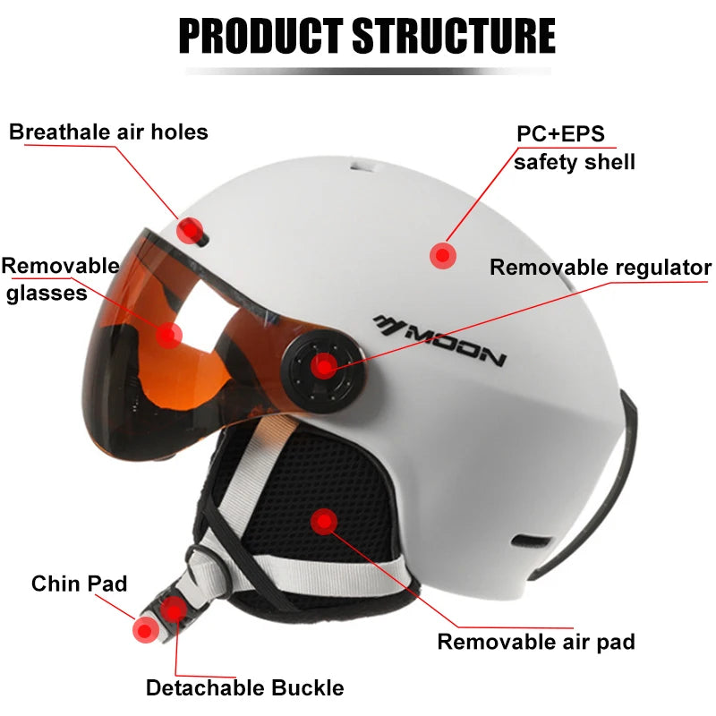 Casco de esquí MOON moldeado integralmente PC + EPS casco de esquí de alta calidad gafas deportes al aire libre esquí Snowboard monopatín cascos para hombre