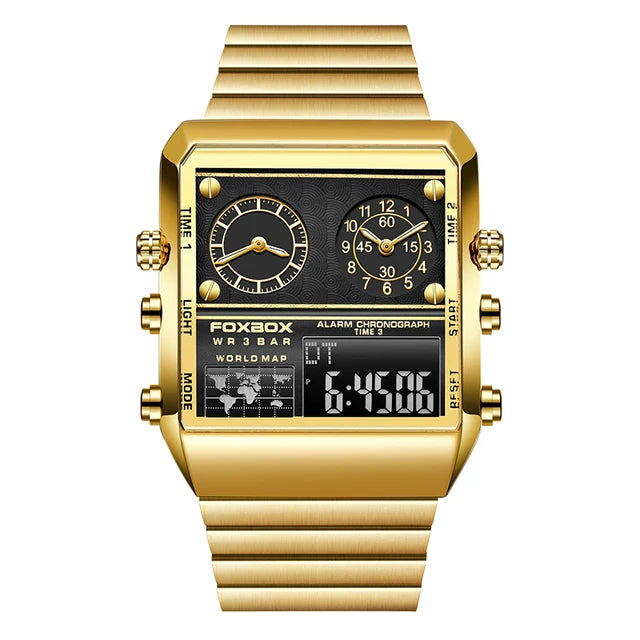 LIGE New Fashion Square Watch Men Casual Sports Military Quartz Chronograph Wristwatches Waterproof Dual Display Watch For Men