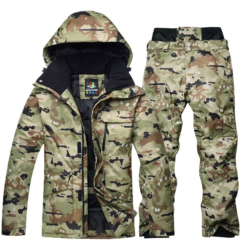 Nuevo traje de esquí de camuflaje para hombre, chaqueta de Snowboard impermeable y transpirable, pantalones de nieve de invierno, trajes para hombre, conjuntos de esquí y snowboard