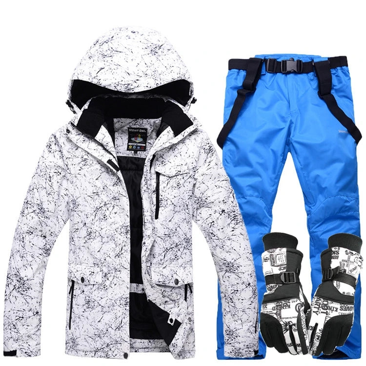 Nuevo traje de esquí grueso y cálido para hombre y mujer, guantes de esquí impermeables a prueba de viento, chaqueta de snowboard, conjunto de pantalones para hombre de talla grande 3XL