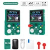 Consola portátil retro verde transparente con pantalla y controles frontales