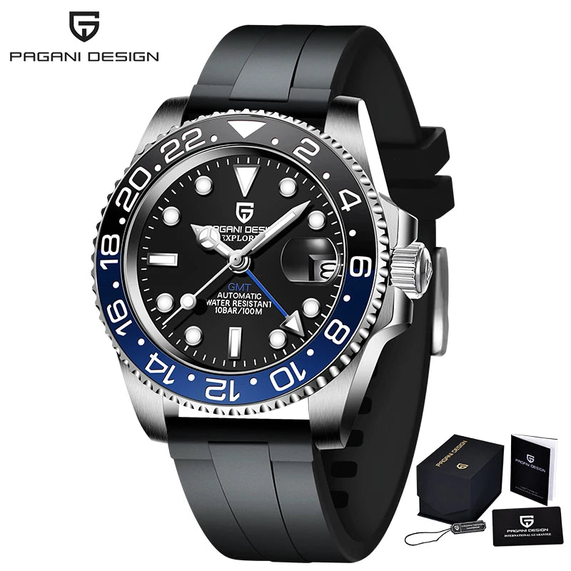 Reloj mecánico automático para hombre PAGANI DESIGN, cristal de zafiro, 40 mm, bisel cerámico, GMT, reloj de pulsera deportivo de marca superior, resistente al agua