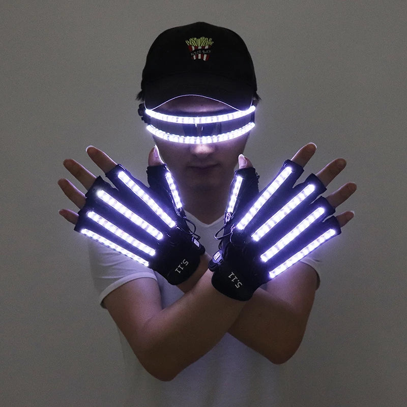 Guantes LED luminosos, gafas para Halloween, Bar, Club nocturno, baile mecánico, actuaciones, accesorios, suministros para fiestas