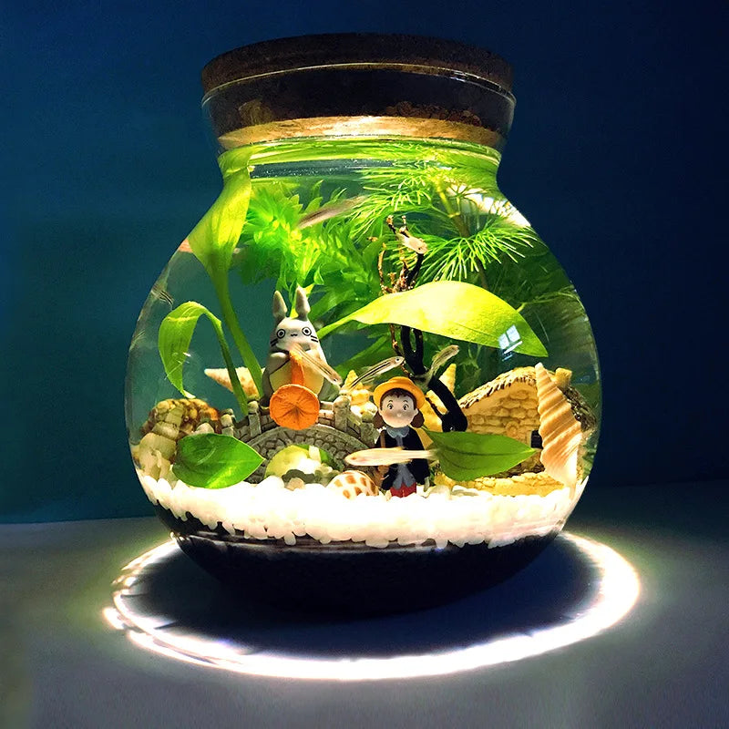 Portable Ecological Bottle Micro Landscape Aquarium Landscape Bucket Fish Tank Office Desktop Glass Ecological Bottle Fish Tank